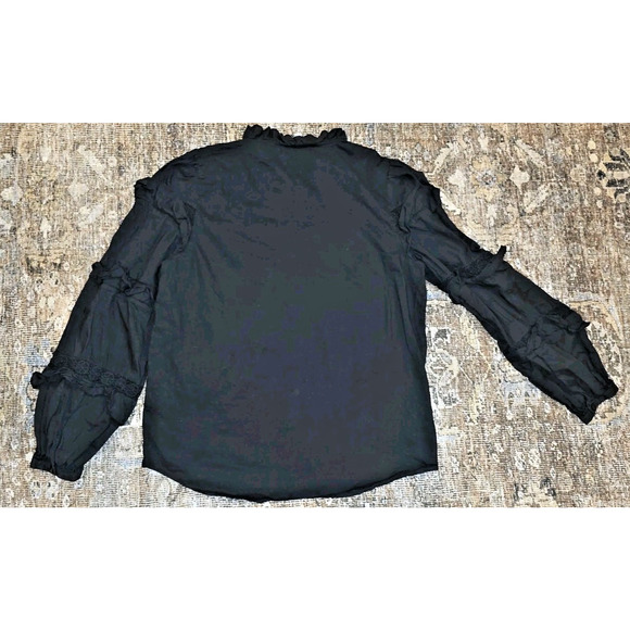 & Other Stories Black Gothic Embroidered Ruffle Collar Puff Sleeve Romantic Top - Picture 3 of 11